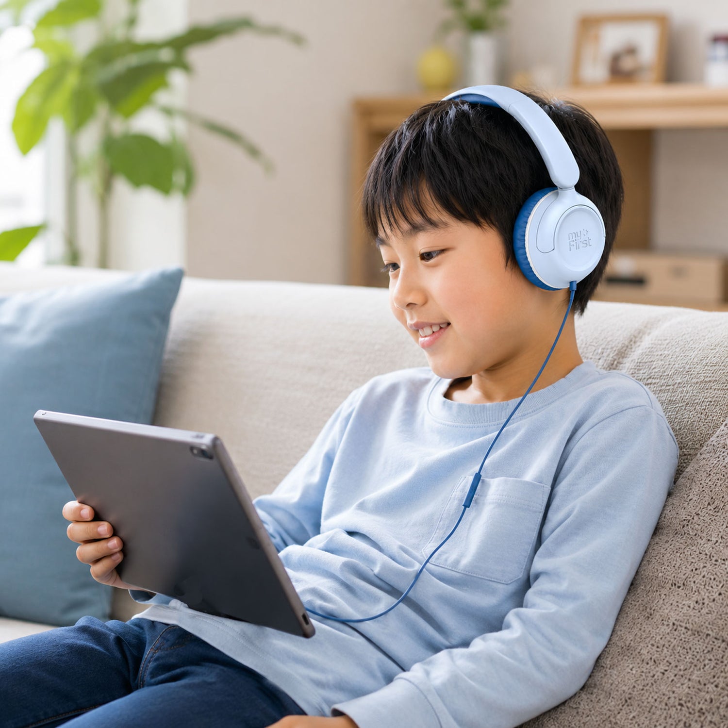 耳に配慮した85dB音量制限｜大きすぎる音量になりにくいよう、最大音量を85dBに制限。オンライン学習や動画視聴、音楽鑑賞を、より安心して楽しめます。
