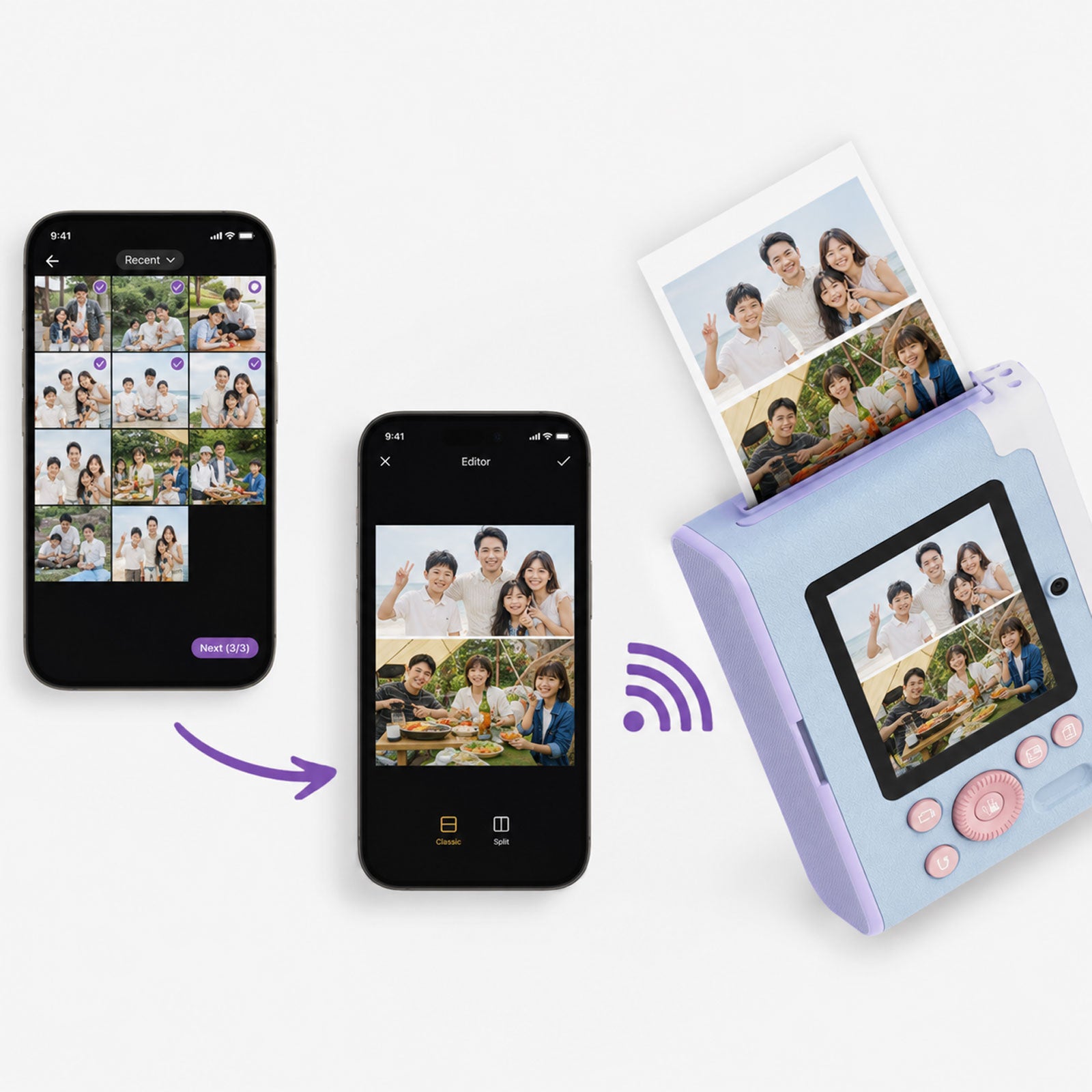 6. スマホの写真もプリント可能｜myFirst Circleアプリを使って、スマートフォン内の写真をInsta Luxでプリントできます。家族旅行、イベント、日常の写真も、その場でプリントして楽しめます。